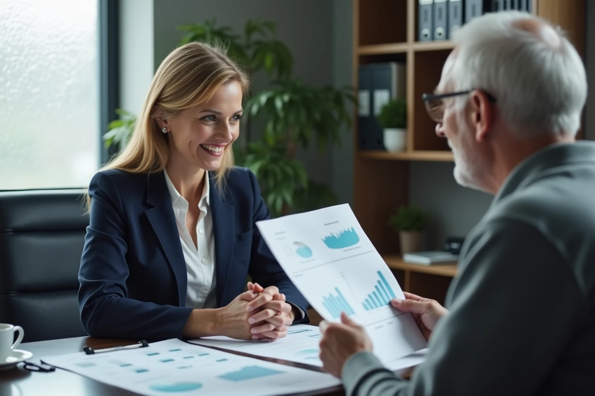 Conseillère financière expliquant les différences entre la nouvelle taxe retraités et la CSG à un client senior