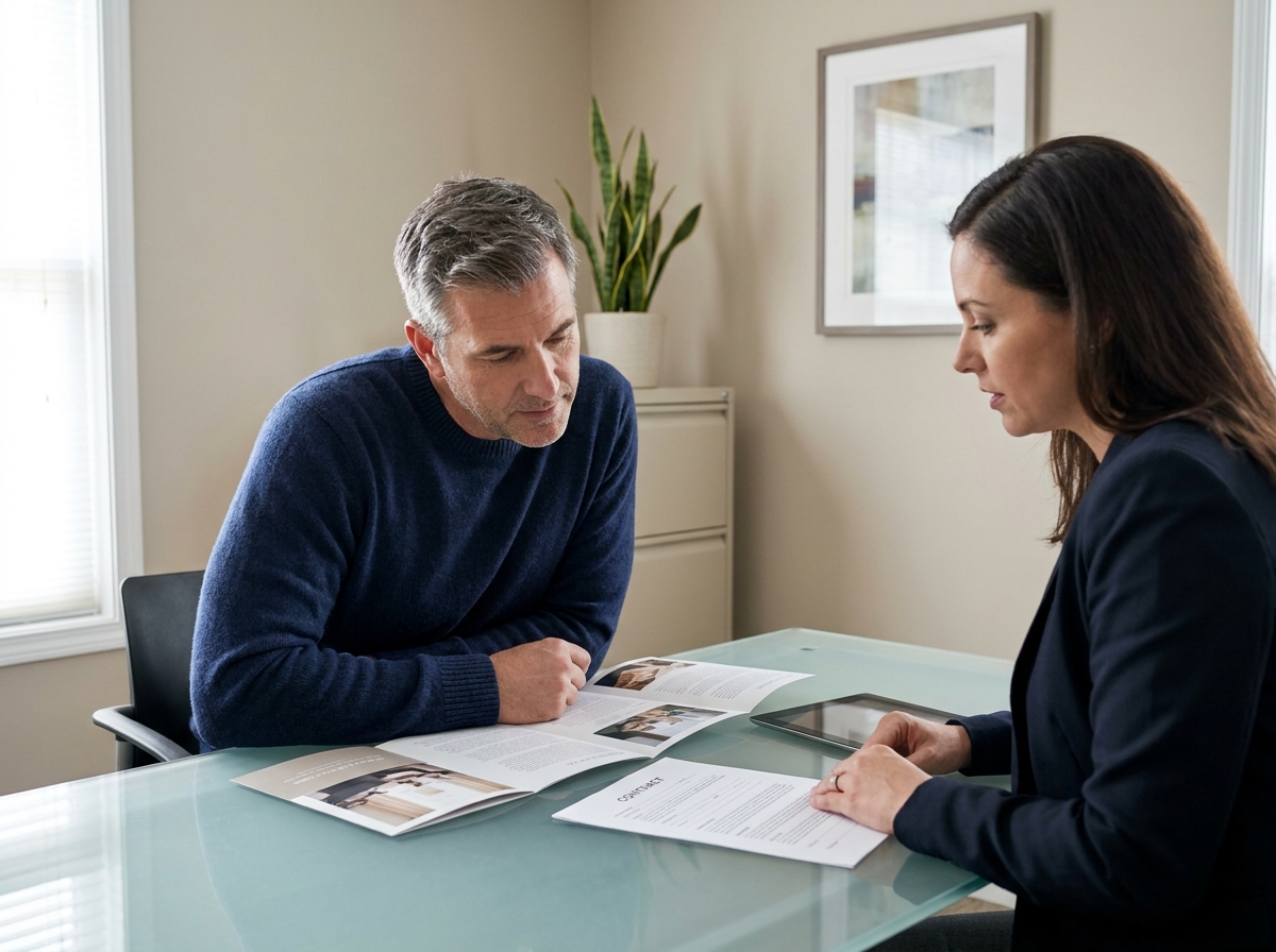 Homme consultant un conseiller funéraire pour préparer ses obsèques en avance
