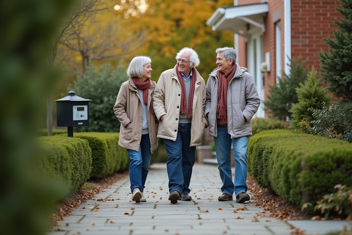Couple âgé discutant avec un travailleur social dehors