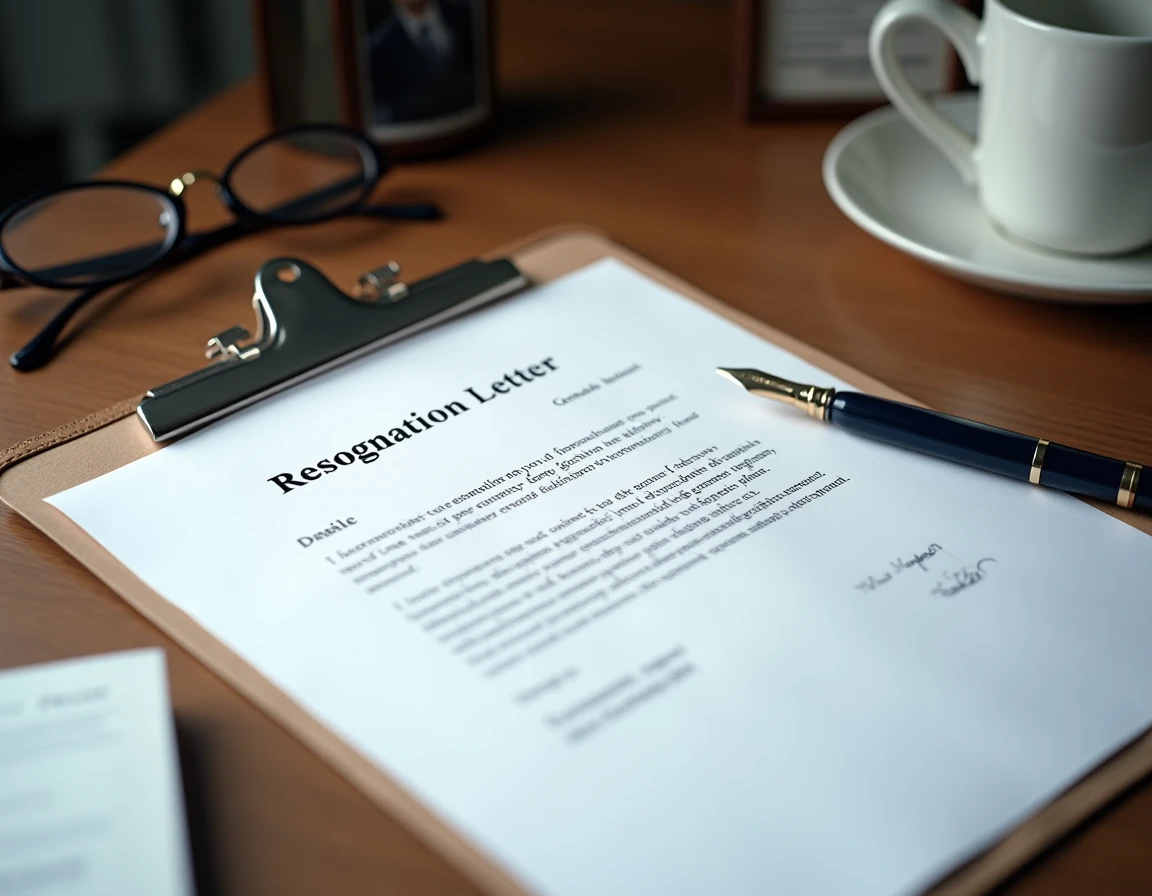 Lettre de démission pour départ à la retraite posée sur un bureau avec stylo plume et documents RH