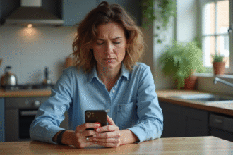 Femme utilisant une application de blocage d appels sur son smartphone