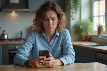 Femme utilisant une application de blocage d appels sur son smartphone