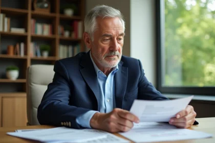 Homme d'affaires en costume dans son bureau lumineux