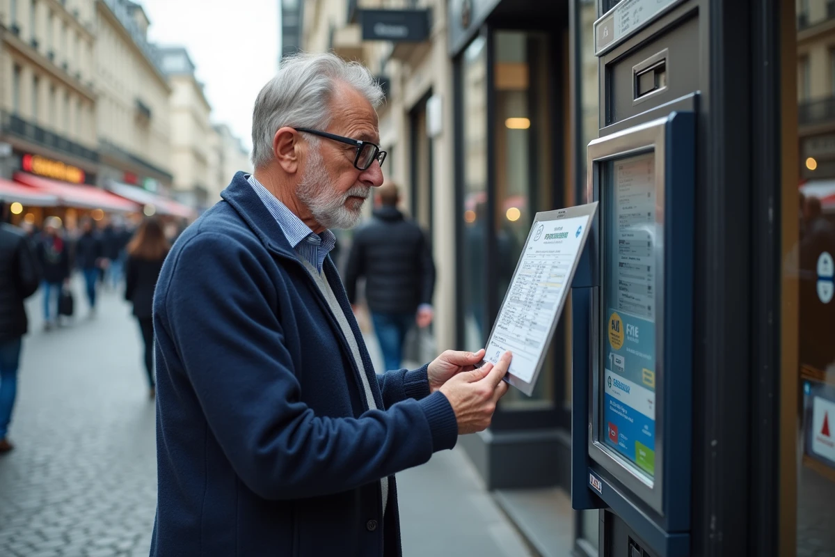 Homme senior étudiant un plan de transport dans Paris