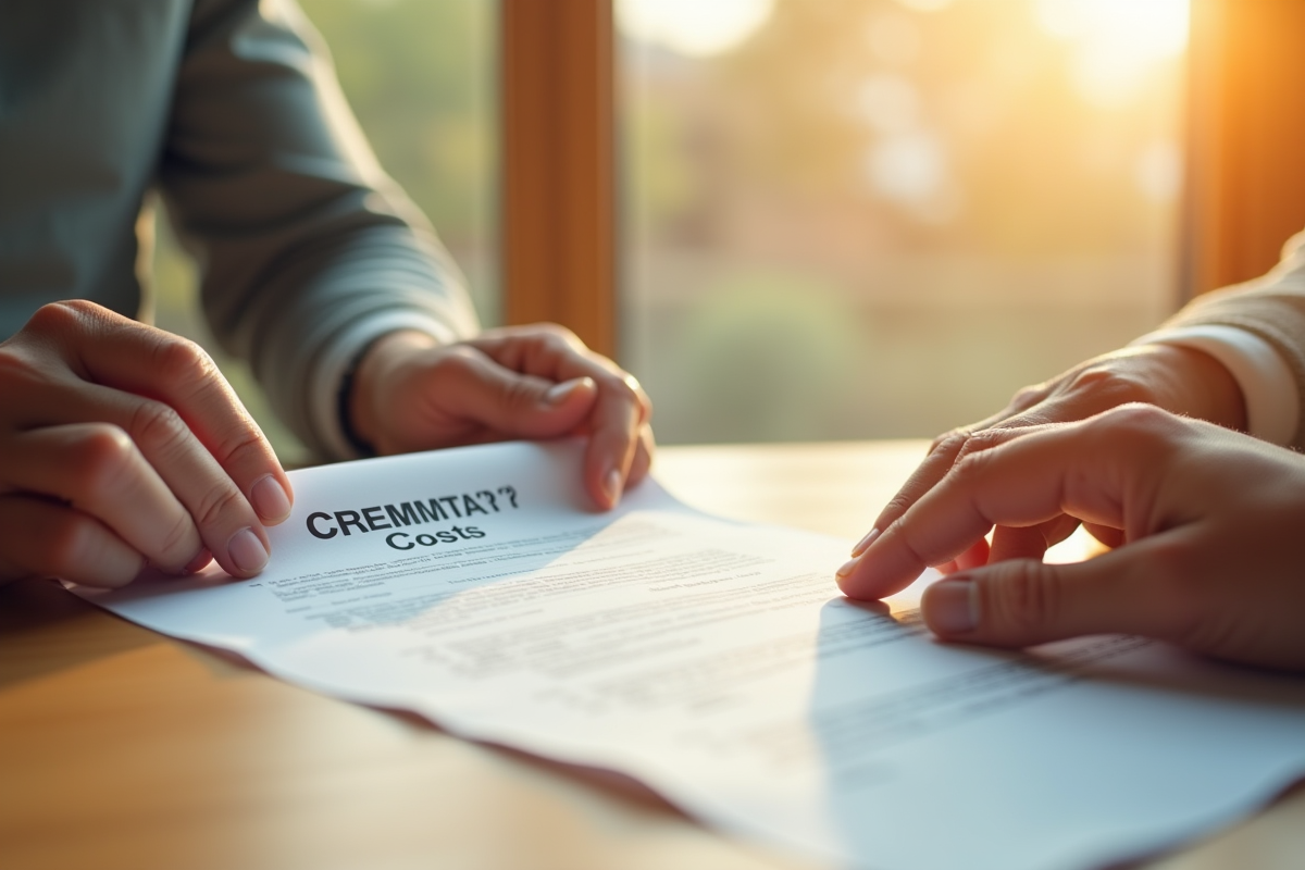 Table en lumière naturelle avec mains d'aînés tenant un document sur la cremation