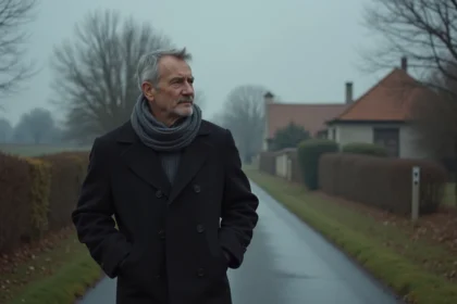 Homme d'âge moyen marche dans la campagne de Savigny