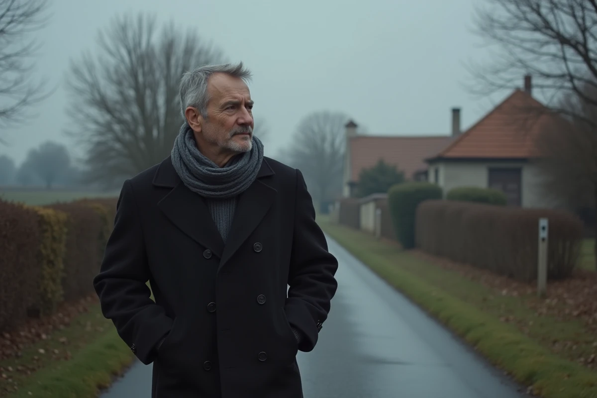 Homme d'âge moyen marche dans la campagne de Savigny