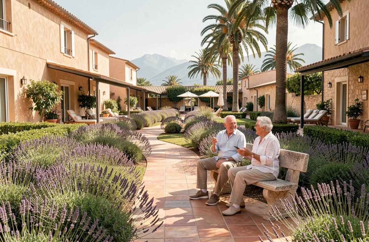 Résidence seniors dans les Alpes-Maritimes avec jardin provençal et vue sur les collines
