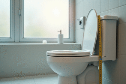 Salle de bain moderne avec toilette surélevé et lumière naturelle