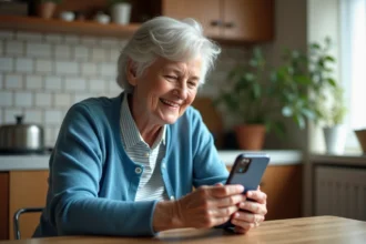 Femme senior souriante utilisant son smartphone pour le transport