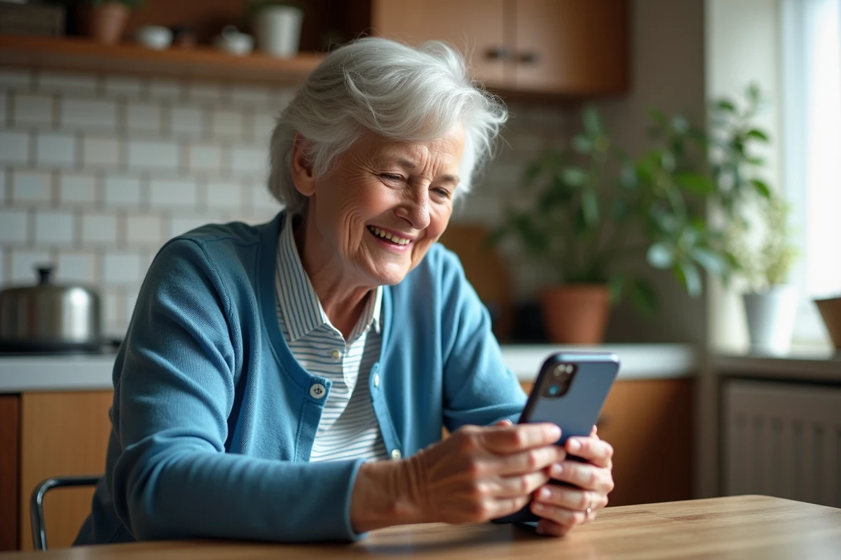 Femme senior souriante utilisant son smartphone pour le transport