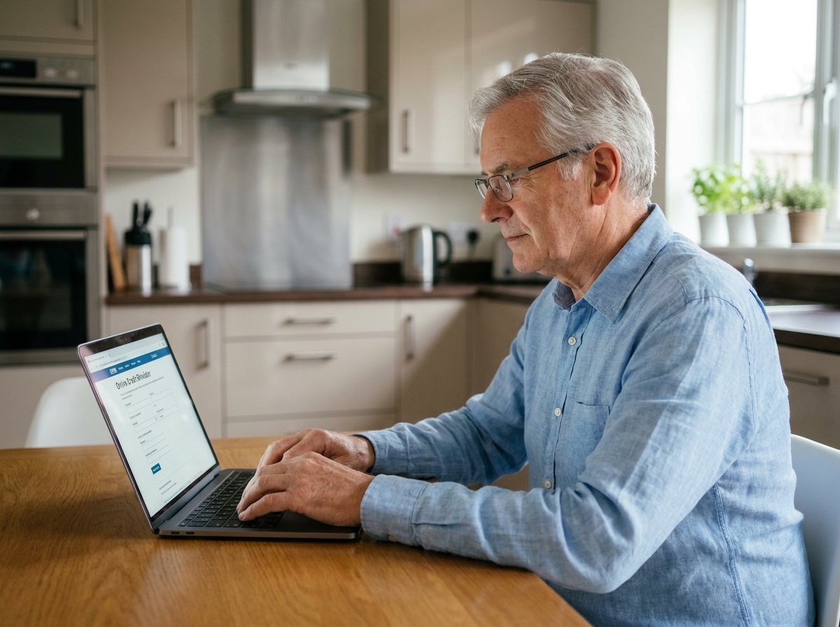 Homme senior concentré sur son ordinateur à la maison