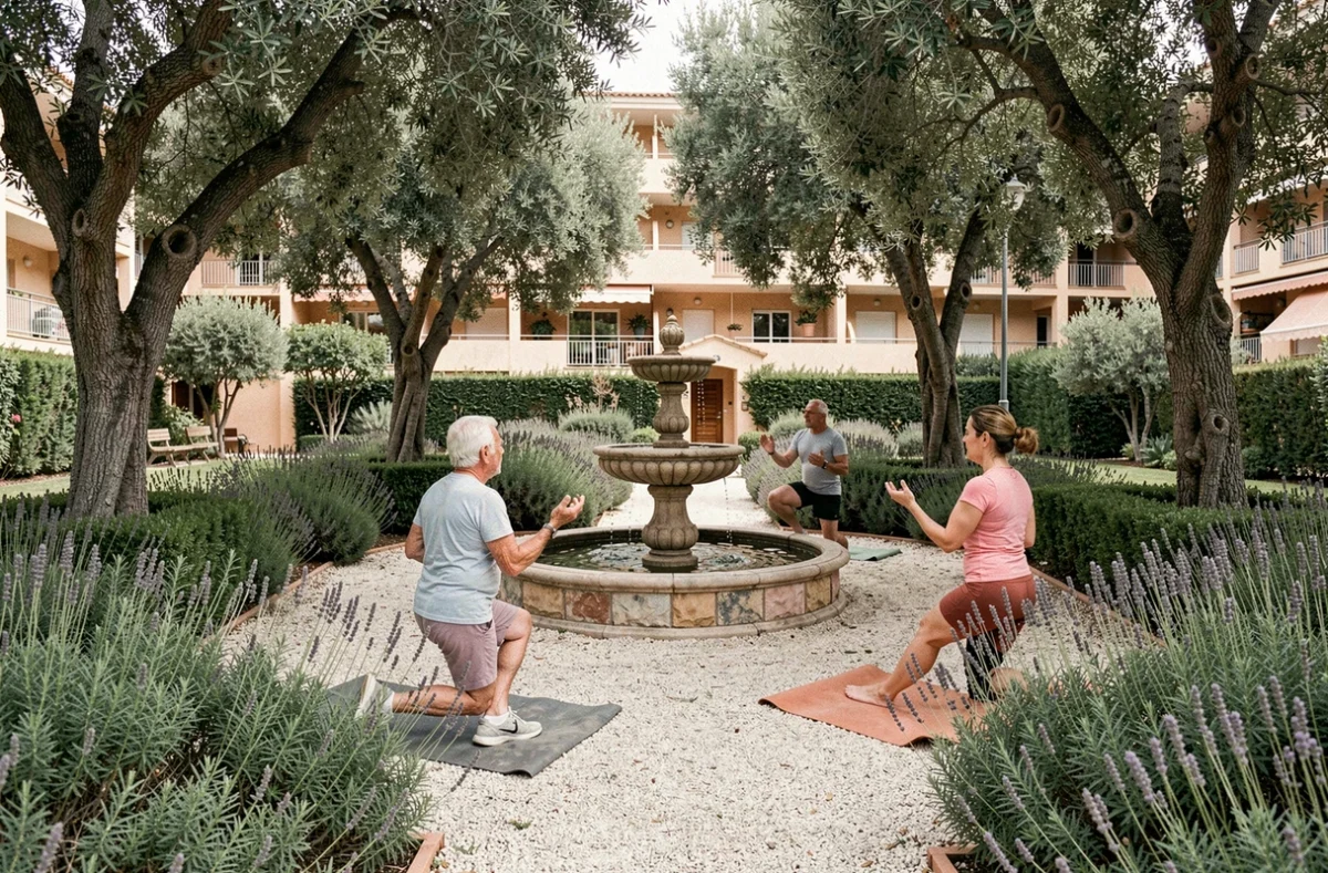 Jardin de la Résidence Autonomie Villa Val d'Or à Antibes avec séance de yoga pour résidents